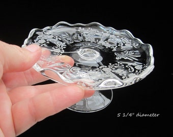 5 1/4" Fostoria Cheese Stand, Meadow Rose Etched Crystal • Vintage Elegant 1936 George Sakier Art Deco Baroque No 2496 Footed Dish • WV, USA