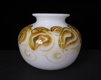 5 3/4" Mary Angus Art Glass Vase Signed & Dated • Vintage 1977 Early Handmade Cased Glassware White Sublime Yellow Gold Ochre • Rose Bowl CT