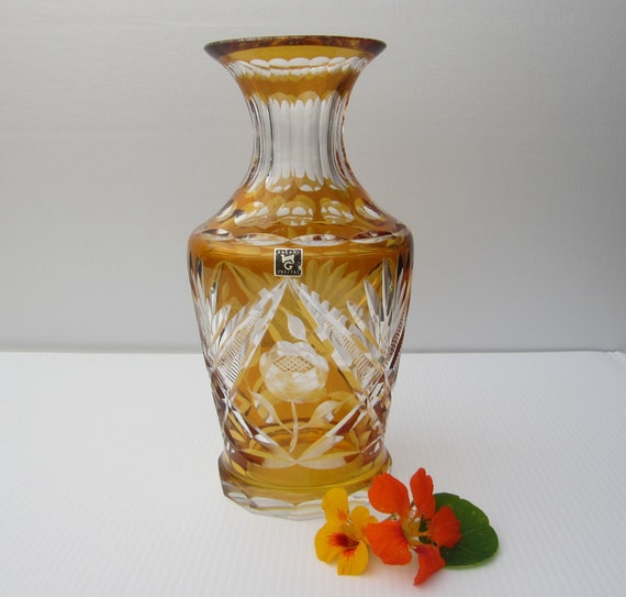 カガミクリスタル　花瓶　花　琥珀色　オレンジ カガミクリスタル KAGAMICRYSTAL 花瓶