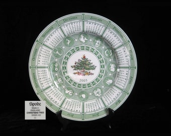 2003 Spode "Christmas Tree" Calendar Plate • Vintage Green and White Collector Edition • Astrology Zodiac Signs Symbols • Crafted in England