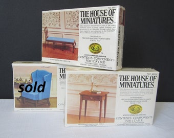 House of Miniatures Wooden Dollhouse Furniture Kit •  Choice of Hepplewhite Table or Chippendale Day Bed • Vintage New in Box 1970s-80s