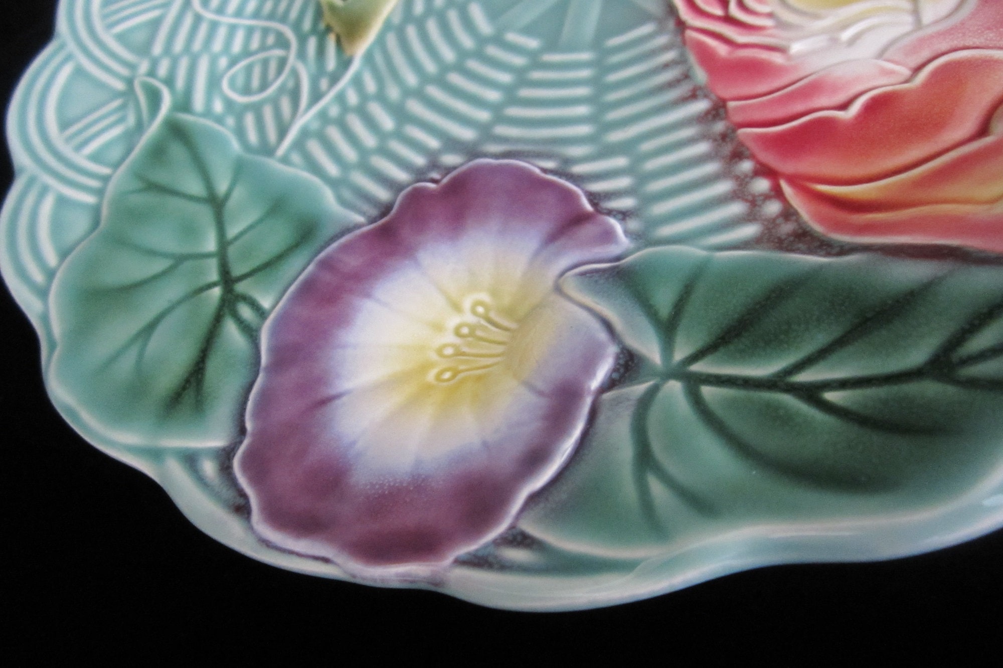2-pc Geneviève Lethu Floral Salad Plate Set • Vintage Teal