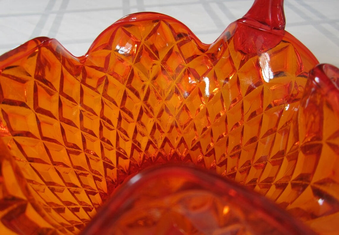Red Glass Basket with Handle Diamond Point Hobnail with Etsy