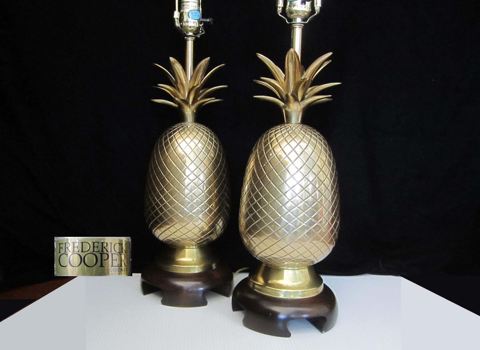 Pair Frederick Cooper Brass Pineapple Lamps • Hollywood