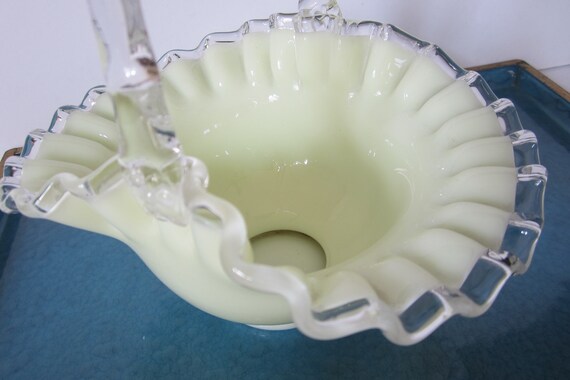 Vintage Fenton Wedding Basket • Ivory Crest Custard Glass, Crystal