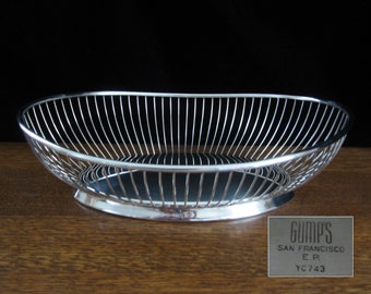 Vintage Gump's 11" Oval Wire Bread Basket Silverplated  • Elegant Centerpiece Chalet-Style Server • San Francisco Upscale Department Store