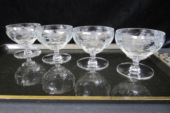 4-pc Cut Crystal Low Sherbet Dessert Dish Set Vintage