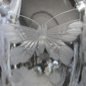 13 Heisey Colonial Glass Basket Butterfly & Flower Cutting Antique 1915 Elegant Crystal Handle Etched Line 459 Easter Wedding Gift USA image 9