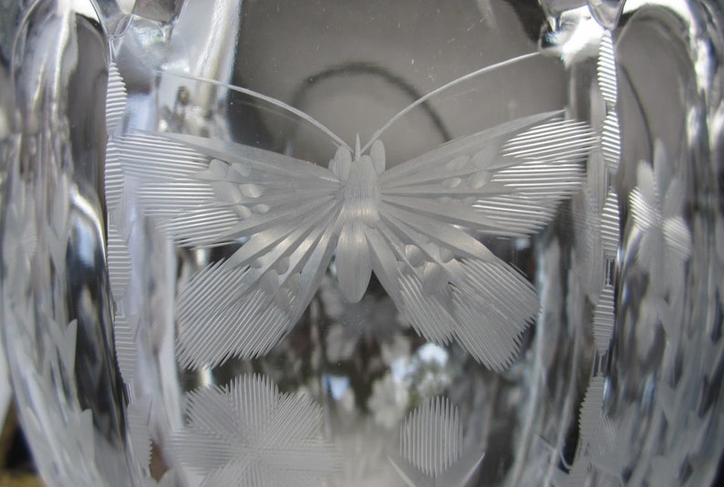 13 Heisey Colonial Glass Basket Butterfly & Flower Cutting Antique 1915 Elegant Crystal Handle Etched Line 459 Easter Wedding Gift USA image 9