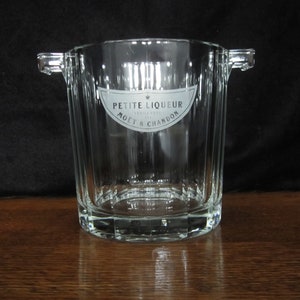 Moët & Chandon Petite Liqueur Ice Bucket Clear Glass Bold Panel Design, Lug Handles Vintage 80s French Sparkling Champagne Logo Italy image 2