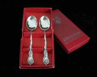 2-Pc Silverplate Demitasse Spoon Amsterdam Pattern by AB Nils-Johan • Vintage Midcentury Folkhemmet Ornate Floral Boxed • Crafted in Sweden