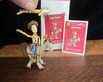 2002 Toy Story 2 Hallmark Keepsake Ornament Woody and Bullseye Marionette • Vintage Christmas Tree Decoration in Original Box with Gift Card