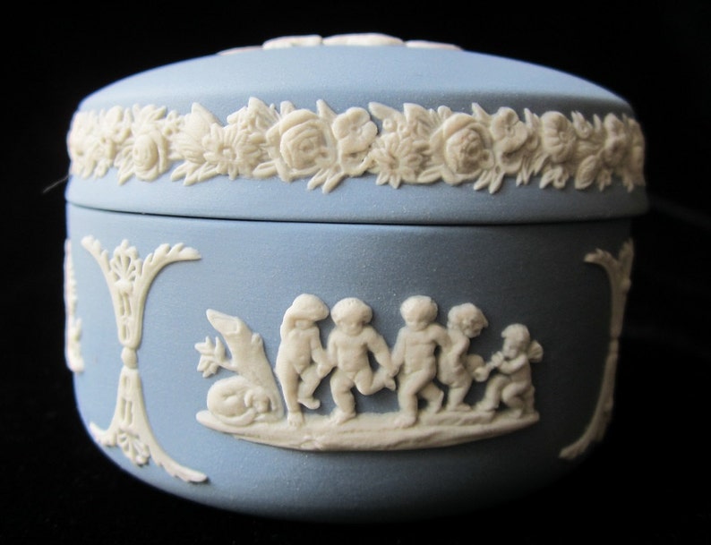Jasperware Box Wedgwood Blue Bean Shape Trinket Jewelry Etsy
