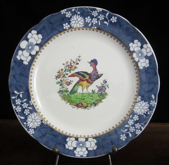 Antique Copeland Spode Dinner Plate • Vienna Bird, Cracked Ice
