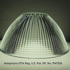 12&quot; Holophane 6774 Prismatic Glass Round Dome Pendant Light Shade • Vintage 1930s Signed USA Patent 1947526 Industrial Engineered Lighting