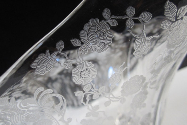 Vintage Cambridge Rose Point Crystal Bowl: Footed Floral Etched ...