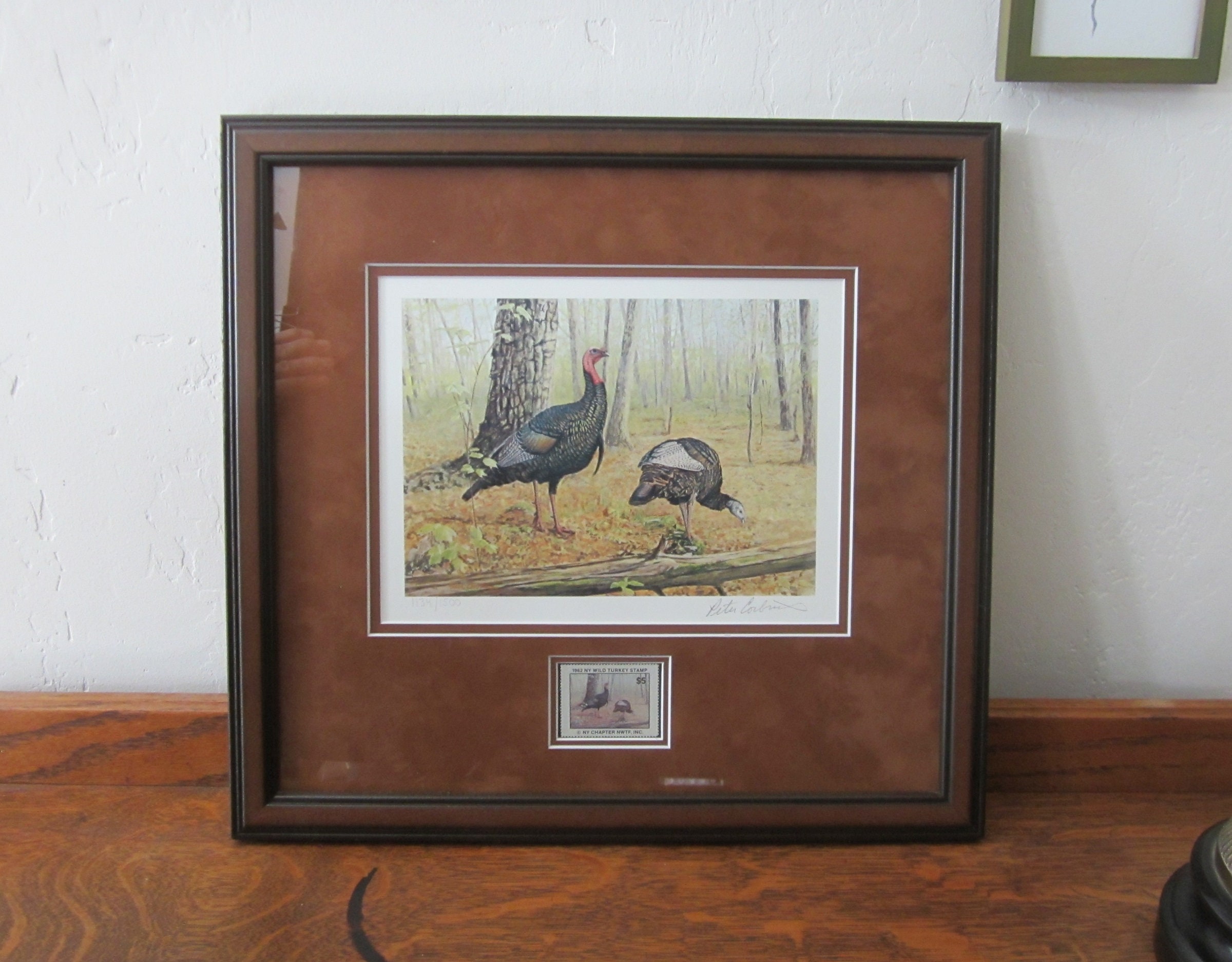Vintage Framed Wild Turkey Stamp Print • Peter Corbin, Signed