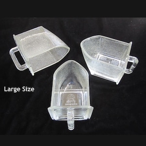 3-Pc Heye Schauenstein Glass Hoosier Cabinet Scoop, Large Drawer • Vintage Midcentury German Pressed Heavy Dry Storage Measuring Accessories