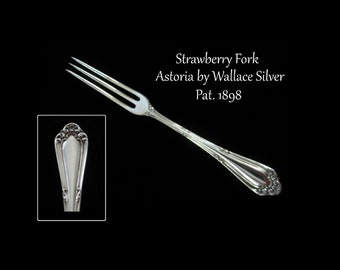 Wallace Astoria Strawberry Fork Silverplate Pat. 1898 • Antique American Plated 3-Tined Berry Fork with Scroll Pattern • Crafted in USA