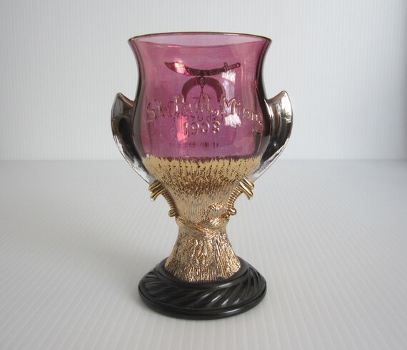1908 Shriner Convention Souvenir Goblet • Iridized Carnival Red