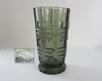 9" Val Saint Lambert Luxval Vase Signed VSL Belgique • Vintage 1935 Art Deco Green No. 92  Industrial Design • Heavy Molded Half-Crystal