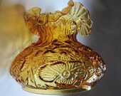 8 3 4 quot Fenton Poppy Amber Glass Light Shade for 7 quot Fitter Ruffled Embossed Floral Hurricane Replacement Globe Vintage American WV, USA