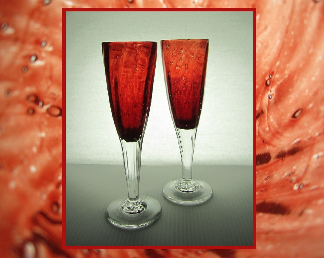 2pc Saba Champagne Flute, Verrerie Du Val De Pôme, Biot FRANCE Vintage