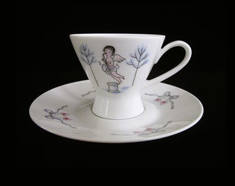Rosenthal Peynet Lovers Demitasse Cup & Saucer • Vintage Wedding Angel, Love Birds, Hearts Pattern 1529