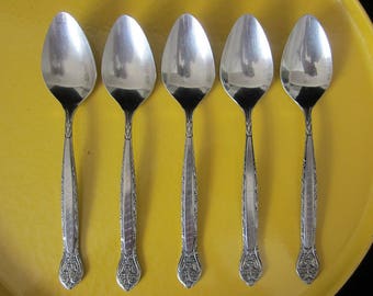 5-Pc Laguna Soup Spoon by Laguna • Stainless Vintage Japanese NS Antiqued Holograph Handle • Floral Place Tablespoons Great for Entertaining