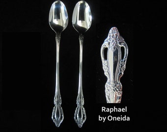 2-11 Pc Raphael Iced Tea Spoon by Oneida Ltd • Distinction Deluxe HH Antiqued Glossy Stainless Pierced Floral Handle • Vintage NEW NIP 1979