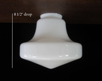 9 3/4" Ceiling Light Shade White Cased Glass • Art Deco Diner Schoolhouse Industrial • Salvaged Odd-Shaped Graduated Pointed Tip • 4" Fitter