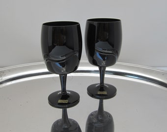 2-Pc Europa Water Goblet by Reizart • Black Amethyst Crystal 1551 Iced Drink Glass • Vintage 1960s Footed 12-Oz Gorham Accent • W. Germany