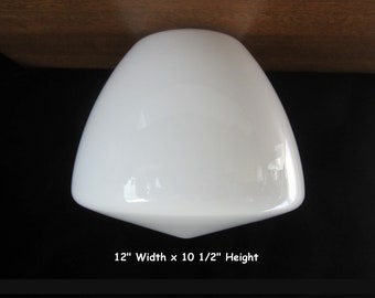 12" Tipped Dome Cased White Opal Glass Pendant Light Shade • 10 1/2" Height, 3 5/8" Neck Opening • Blown Glossy Smooth Unique Seamless Shape