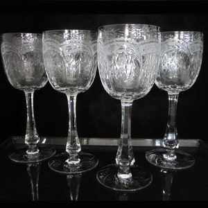 2 or 4 Pc Seneca 9936-6 Water Goblet • Cut Polished Crystal Floral, Gray Arch Panels & Dots • Vintage Tall 8-1/8&quot; 12-oz • Faceted Stem • USA