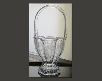 13" Heisey Colonial Glass Basket Butterfly & Flower Cutting  • Antique 1915 Elegant Crystal Handle Etched Line 459 • Easter Wedding Gift USA