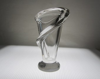 7" Vannes-le-Châtel Crystal Flower Vase Jack-in-the-Pulpit • Vintage MCM Abstract Figural Floral Art Glass • Acid Signed ART Vannes France
