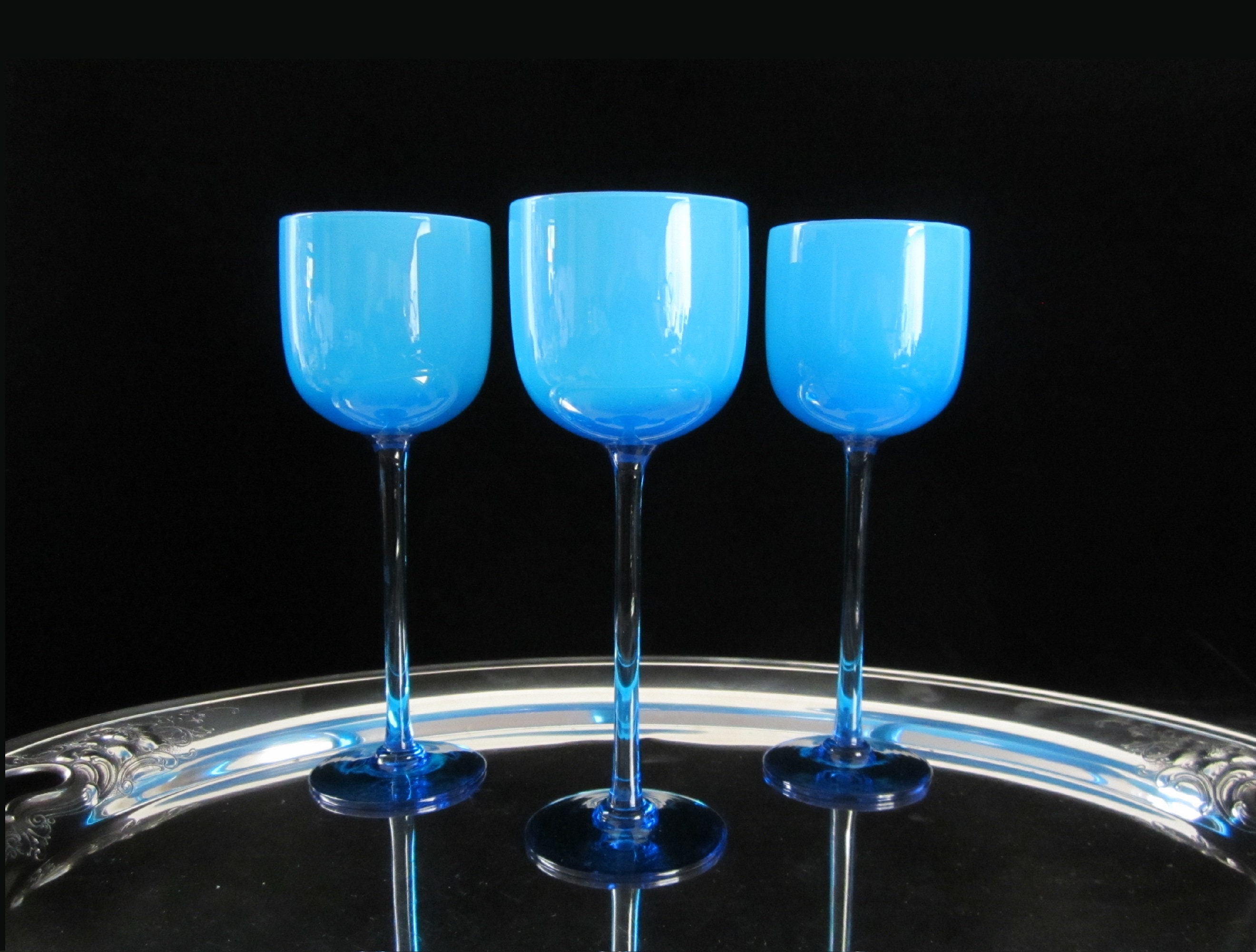 3-pc Carlo Moretti Blue & White Crystal Cased Glass Water