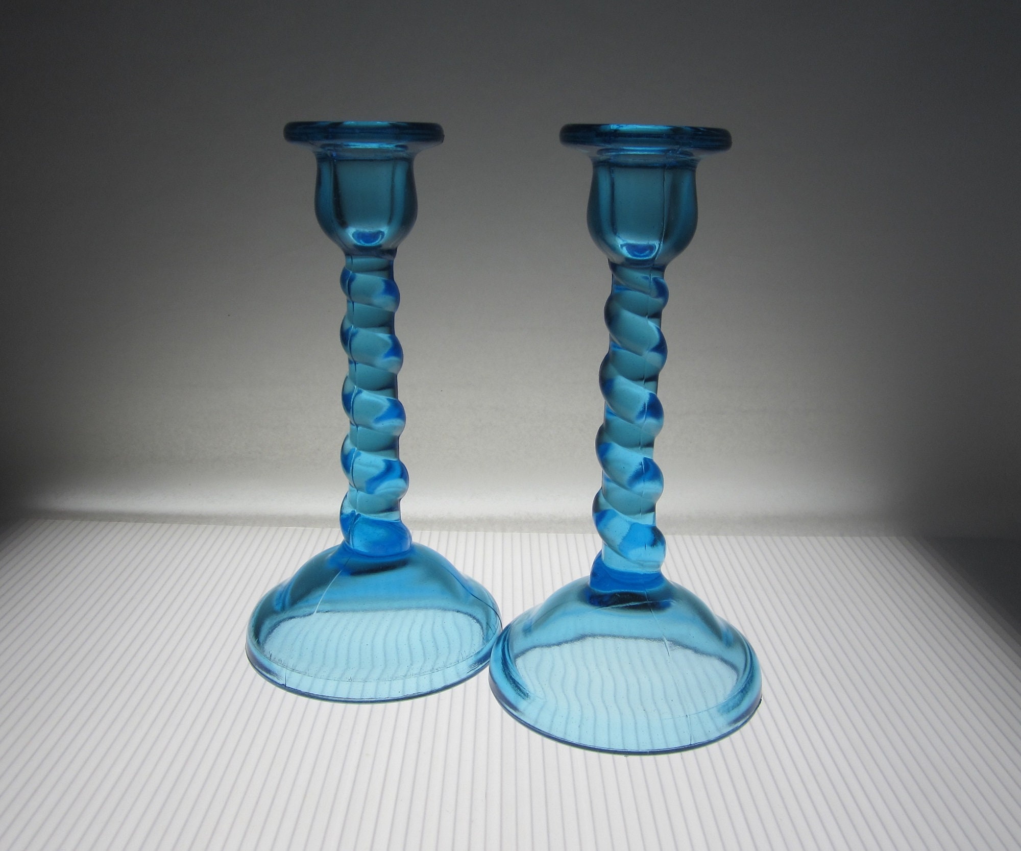 SULLIVANS 4 in. x 4.5 in. Teal Blue Glass Candlestick Holders (Set