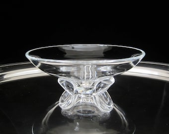 8" Steuben Glass Donald Pollard Floret Footed Bowl No. 8059 • Vintage 1950s Signed Crystal Modern Era 3-Toed Centerpiece • Crafted in NY USA