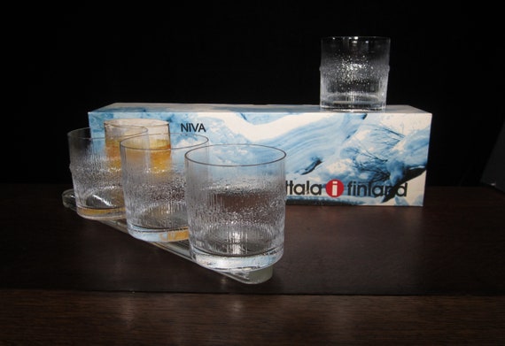 Vintage Iittala Niva Whisky Glasses Boxed Set of 4: Tapio Wirkkala