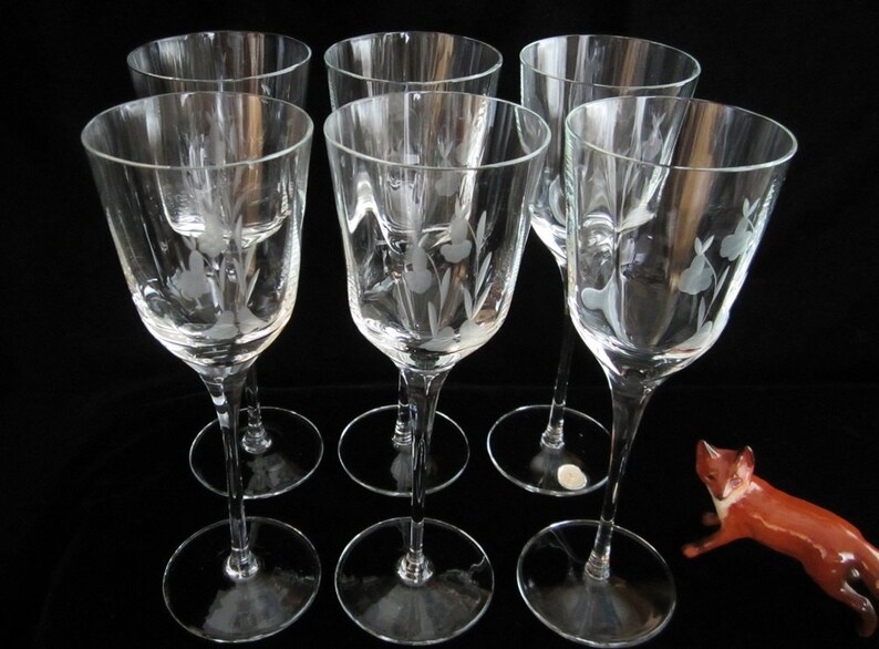 Romanian Etched Wine Glasses 6 Pc Goblet Set Crystal Optic Etsy