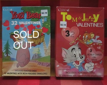 Valentine's Day Cards Tom & Jerry • 32-Pc Boxed Set with Envelopes • Vintage 1990 Children's Classic Cartoons School Classroom Exchange USA