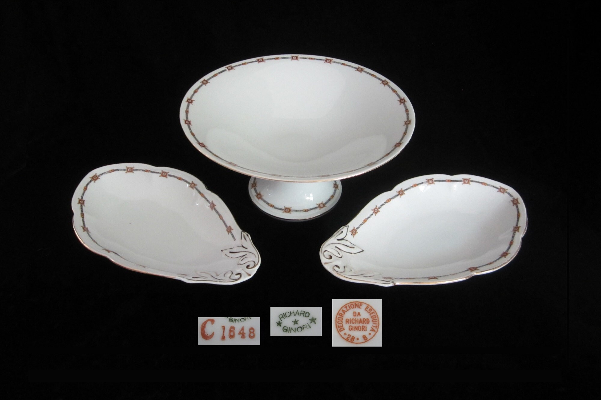 Richard Ginori ボウル&プレート セット 3-pc Richard Ginori Compote & Dishes • Vintage Early 20th