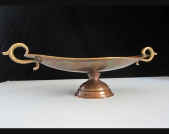 Antique Imperial Russian Copper & Brass Hammered Bowl • Pre-Soviet Hand Crafted Tula Sugar or Candy Dish • Double Headed Eagle Mark ФВъТУЛІь