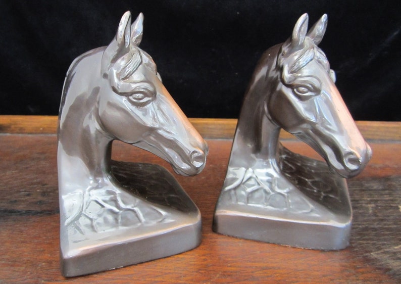 PMC Bronzed Metal Horse Head Bookends Vintage Midcentury 1950s Etsy