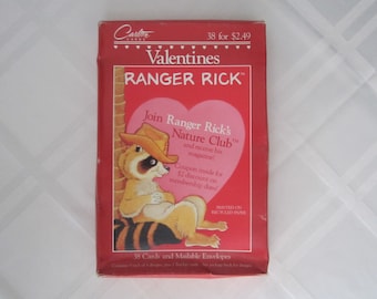 38-Pc Valentine's Day Card Set, Ranger Rick, Classroom Exchange Friendship Cards, Vintage New National Wildlife Federation Colorful Cartoon