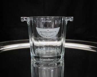 Moët & Chandon Petite Liqueur Ice Bucket • Clear Glass Bold Panel Design, Lug Handles • Vintage 80s French Sparkling Champagne Logo • Italy