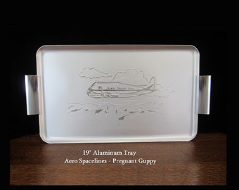 19x10 NASA Aero Spacelines Pregnant Guppy Serving Tray • Vintage c1960s Collectible "Plane that Won the Space Race" • Anodized Aluminum