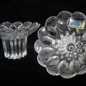 2-Pc Medea Crystal Candlestick Holders by Lausitzer Glaswerke of E. Germany • Vintage R. Koschnick Dew Drop 24% Bleikristall • MCM Label GDR