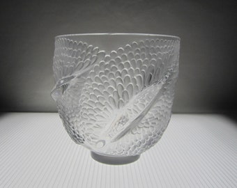 6" Lalique Adromeda Flower Vase Signed Crystal France • Vintage 1980 Design No. 123040 by Marie-Claude • Satin Hand Blown • Crafted in Paris